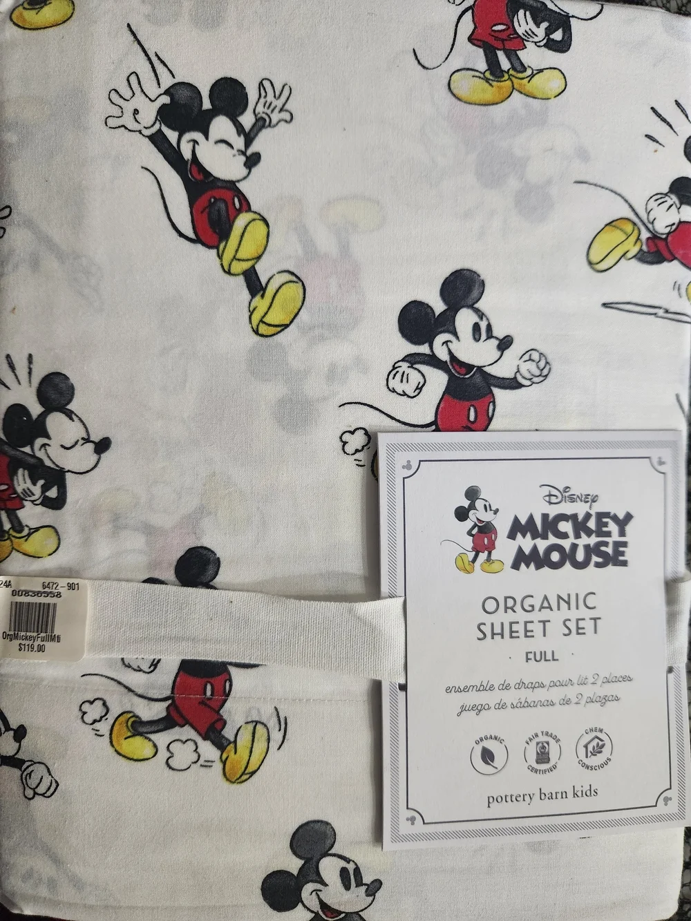 Pottery Barn Kids Mickey Mouse Organic Sheet Set - White/Red/Yellow